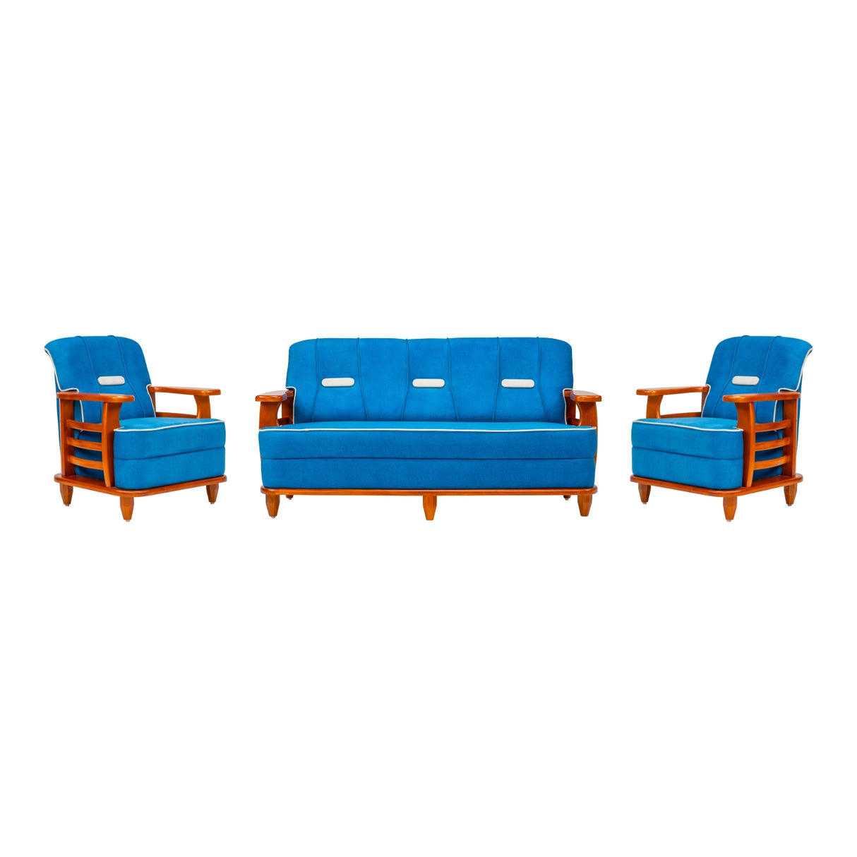 Austin Crest Wooden Sofa Set (3+1+1 Seater) - Teak Finish