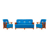 Austin Crest Wooden Sofa Set (3+1+1 Seater) - Teak Finish