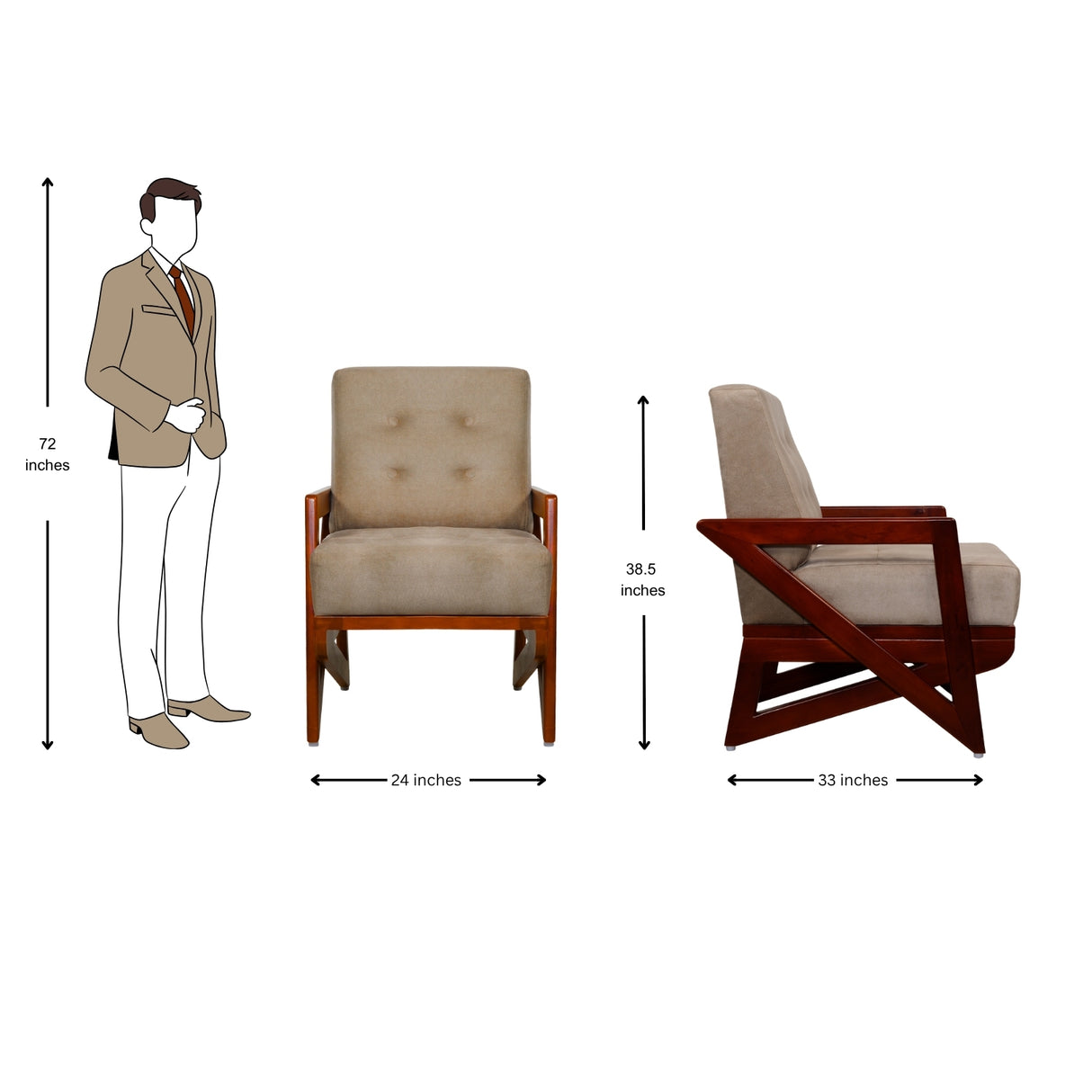 Barnet Wooden Sofa Set (3+1+1-Seater) - Teak Finish