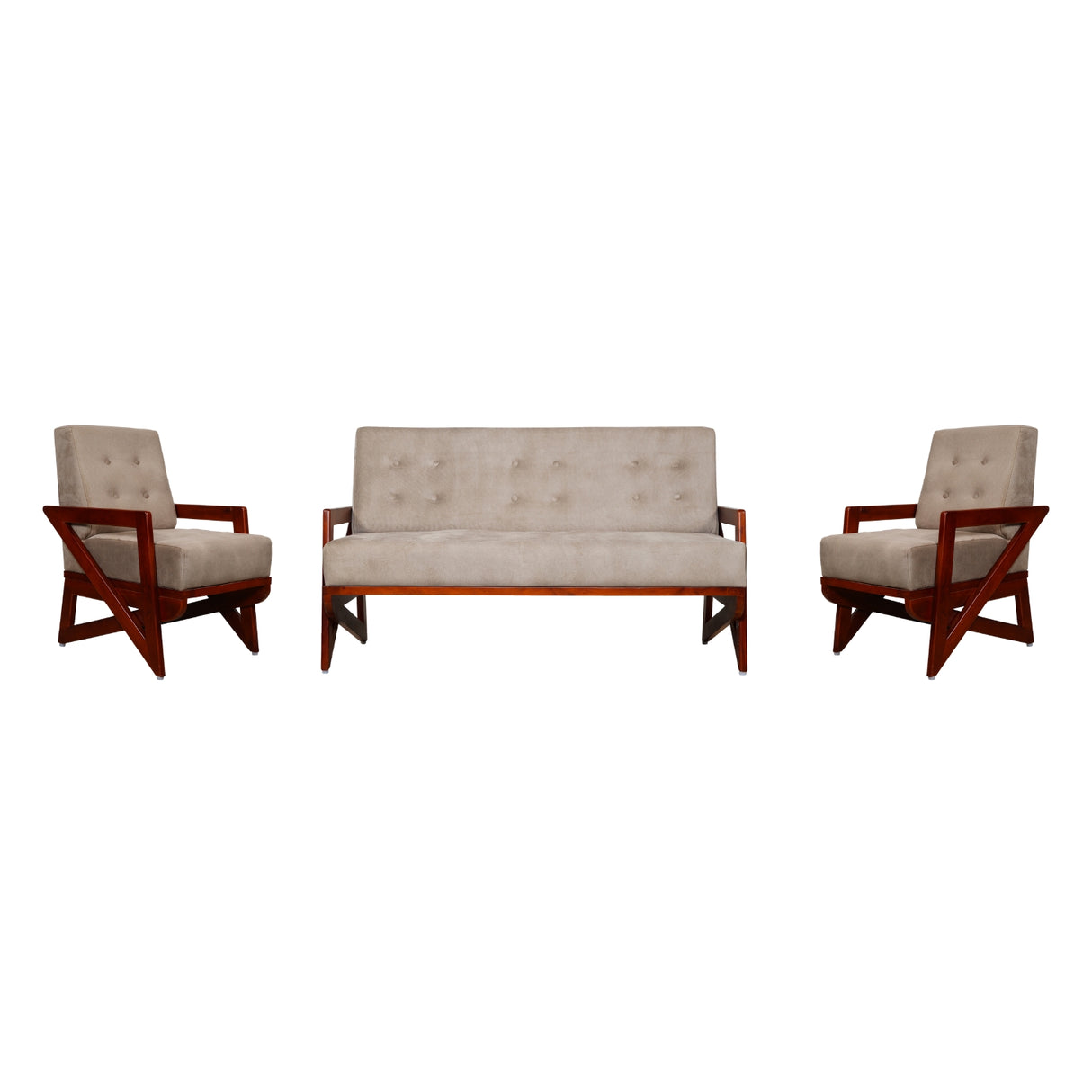 Barnet Wooden Sofa Set (3+1+1-Seater) - Teak Finish