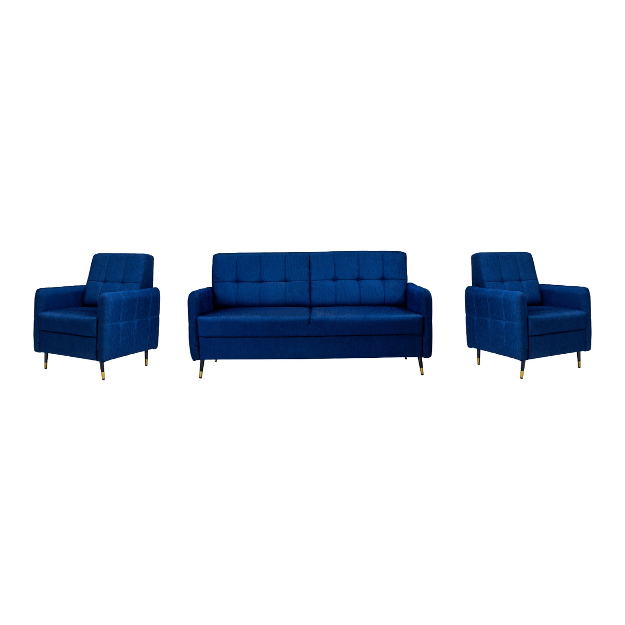 Berlin Contemporary Short Rise Fabric Sofa Set (3+1+1 Seater) - Blue