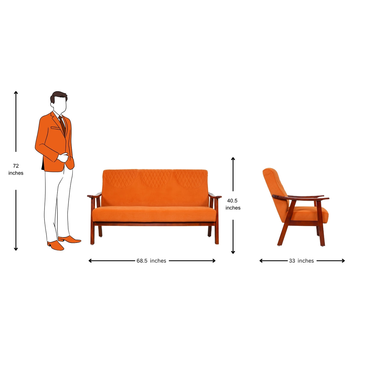 Brentwood Wooden Sofa 3-Seater - Teak Finish