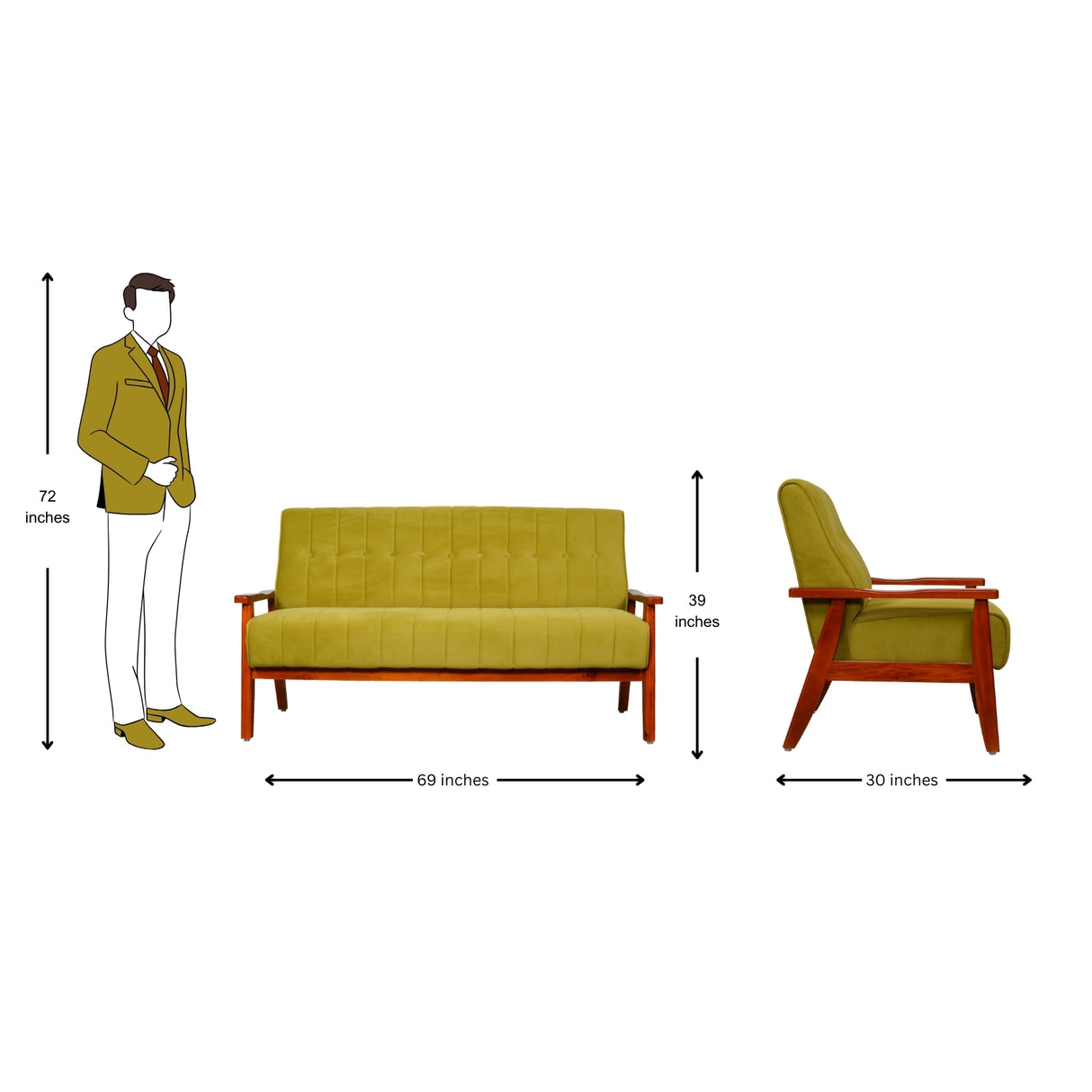Clifton Wooden Sofa 3-Seater - Teak Finish