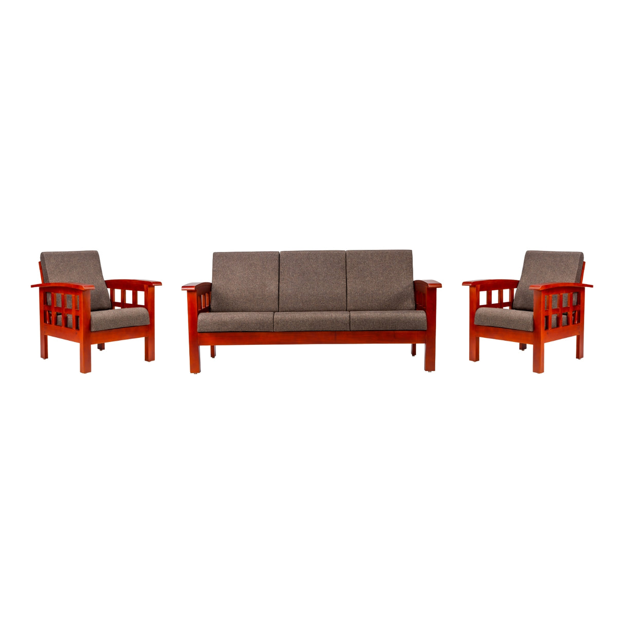 Dallas Classic Wooden Sofa Set (3+1+1 Seater) - Honey Finish