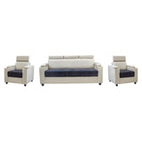 Denver Head Rest Fabric Sofa Set (3+1+1 Seater) - Half White and Grey