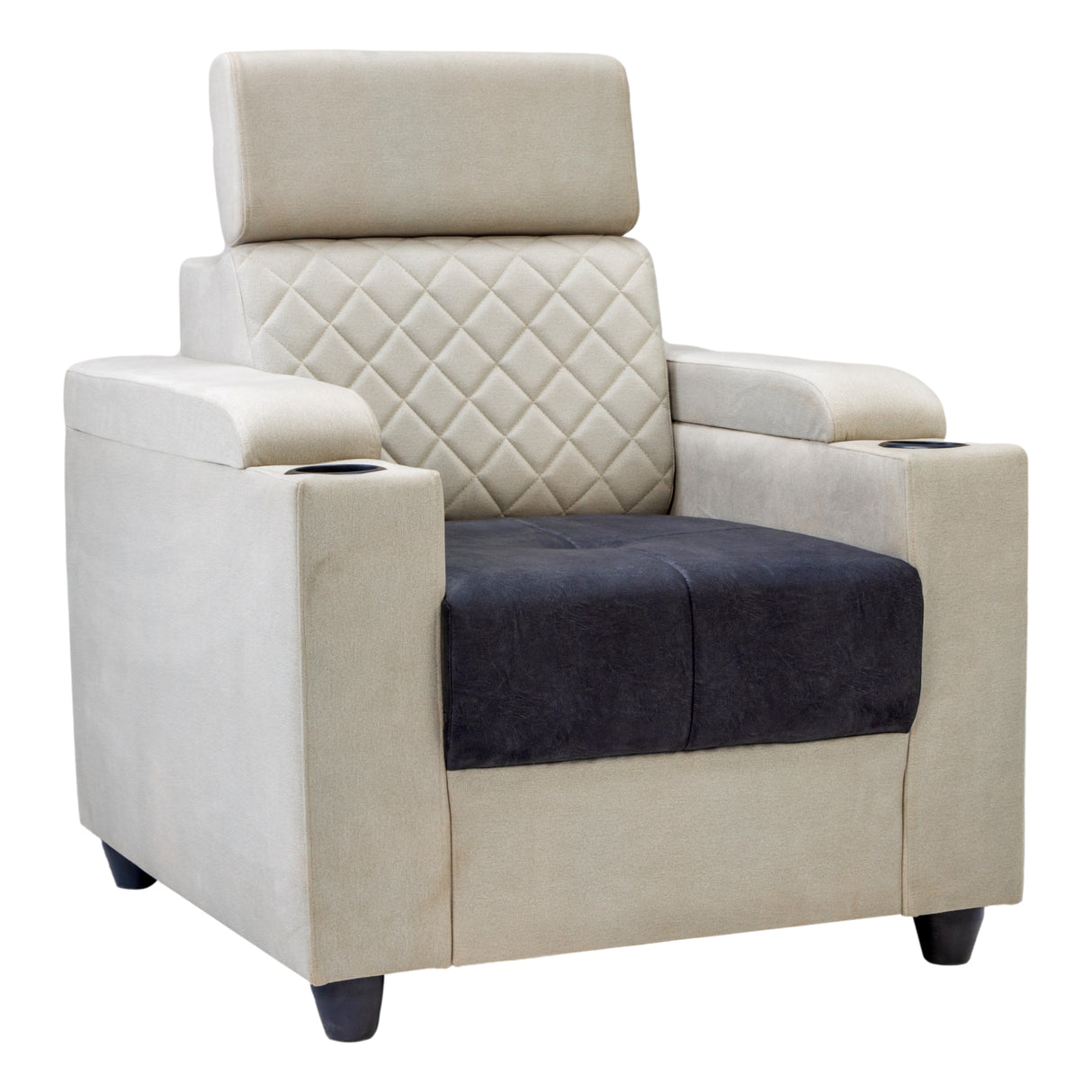 Denver Head Rest Fabric Sofa Set (3+1+1 Seater) - Half White and Grey