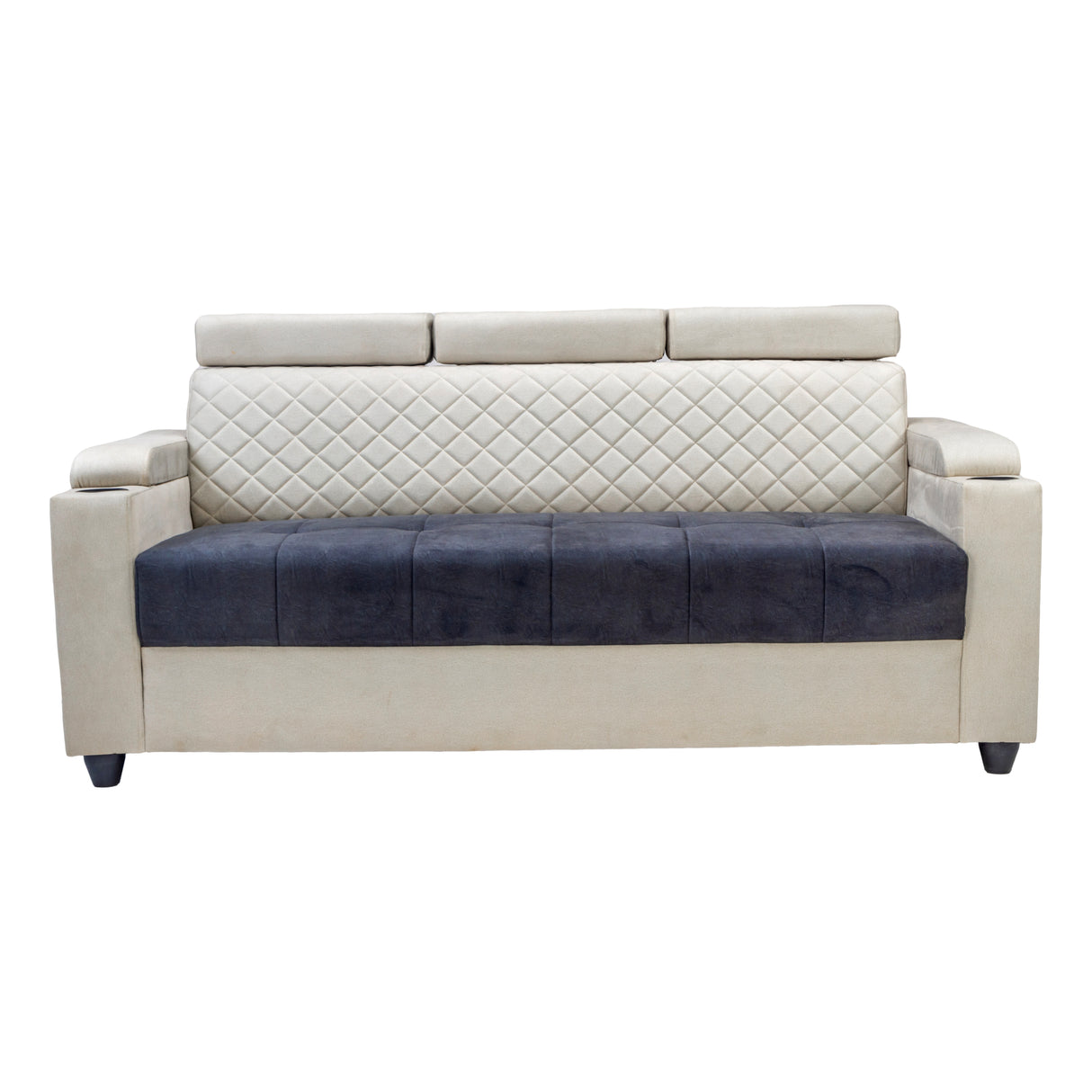 Denver Head Rest Fabric Sofa 3-Seater - Half White and Grey