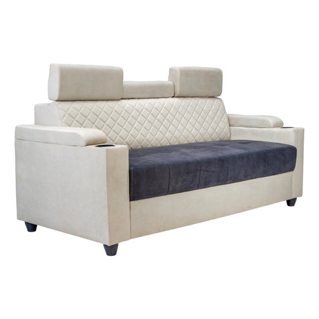 Denver Head Rest Fabric Sofa 3-Seater - Half White and Grey