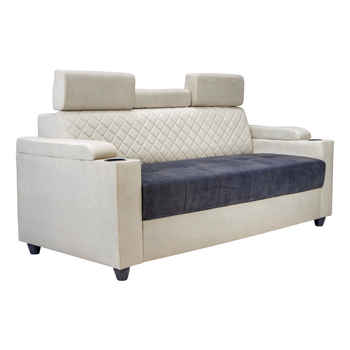 Denver Head Rest Fabric Sofa Set (3+1+1 Seater) - Half White and Grey