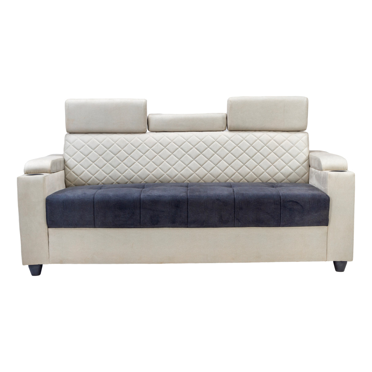 Denver Head Rest Fabric Sofa Set (3+1+1 Seater) - Half White and Grey