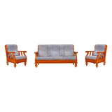 Denver Luxe Wooden Sofa Set (3+1+1 Seater) - Teak Finish