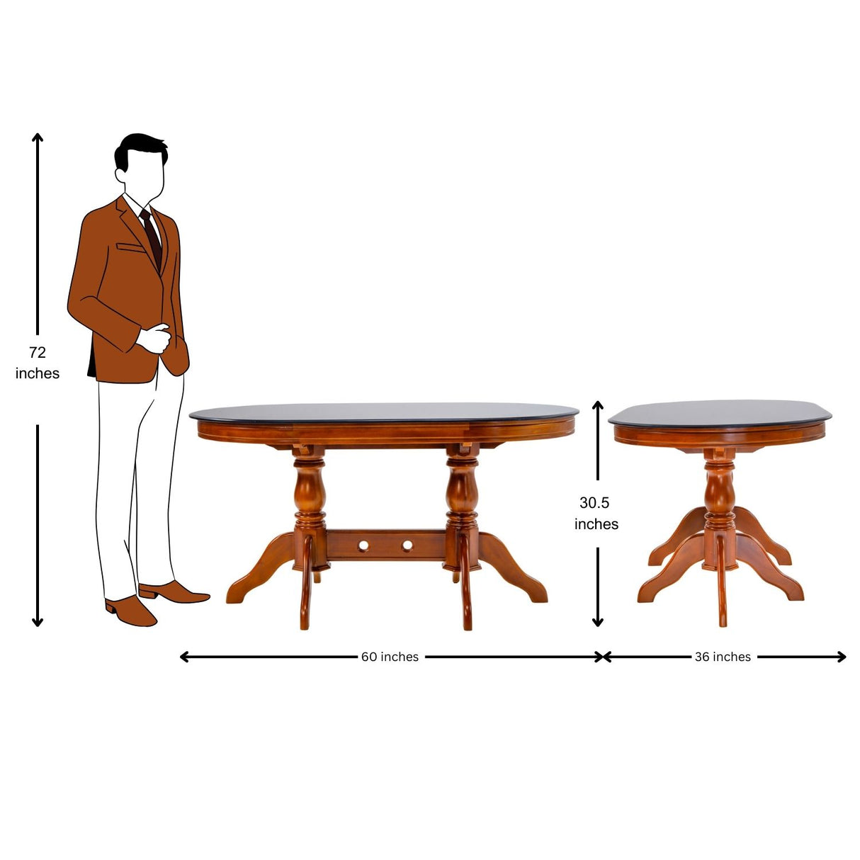 Hamilton Oval Glass Top Dining Table 4-Seater - Teak Finish