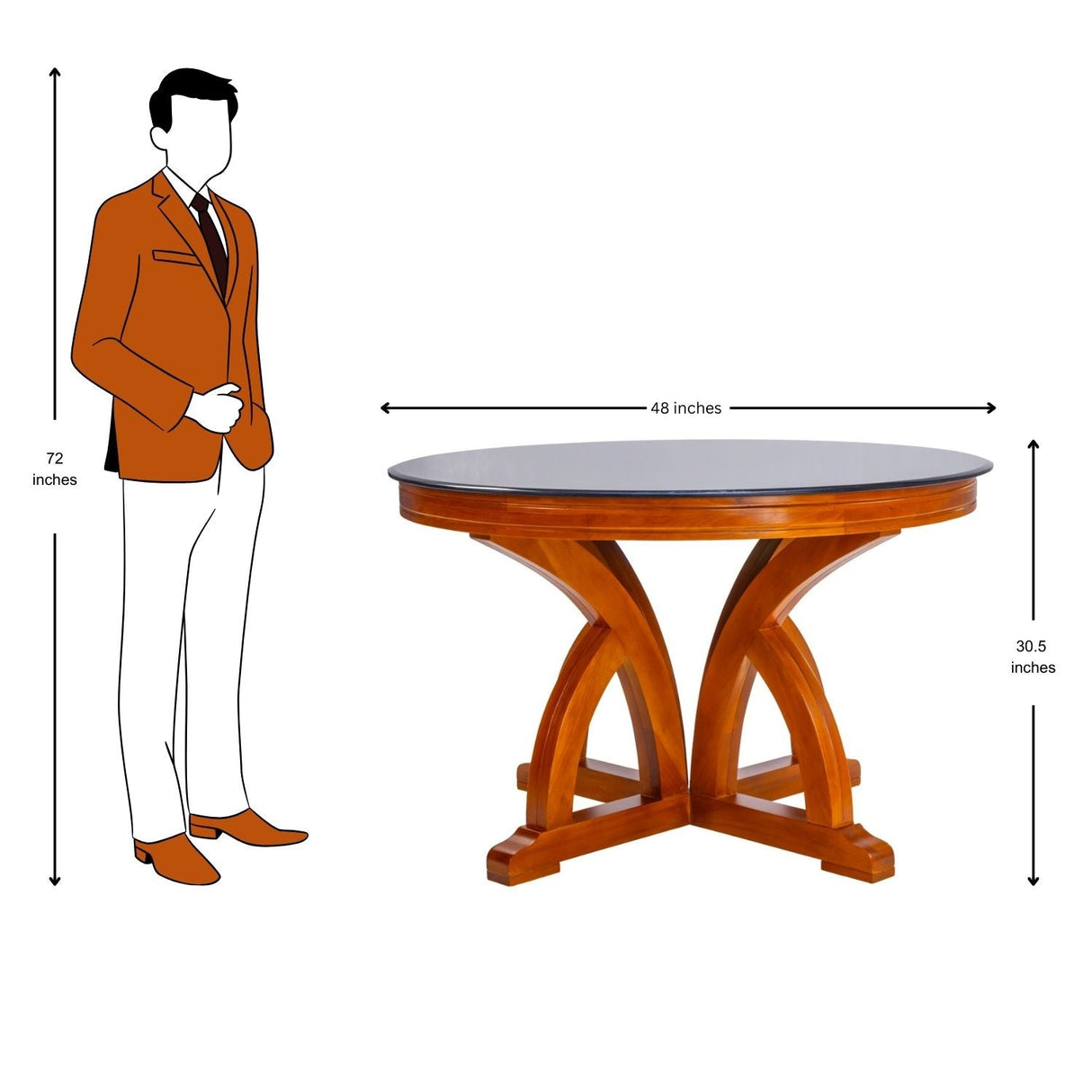 Inglewood Elegant Round Glass Top Dining Table 4-Seater - Teak Finish