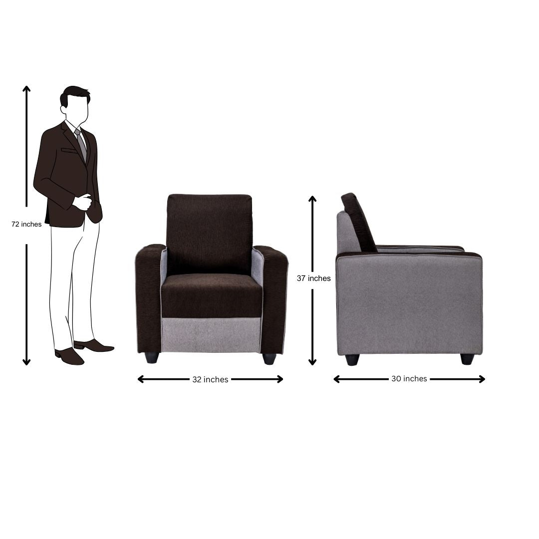 Luxor Elegant Fabric Sofa Set (3+1+1 Seater) - Brown and Grey