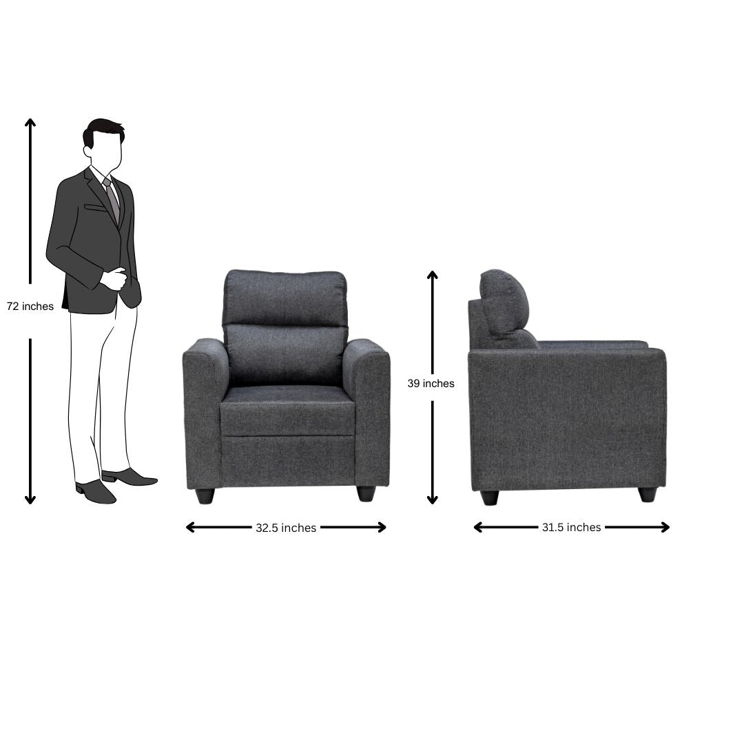 Lyon Classic Comfort Fabric Sofa Set (3+1+1 Seater) - Dark Grey