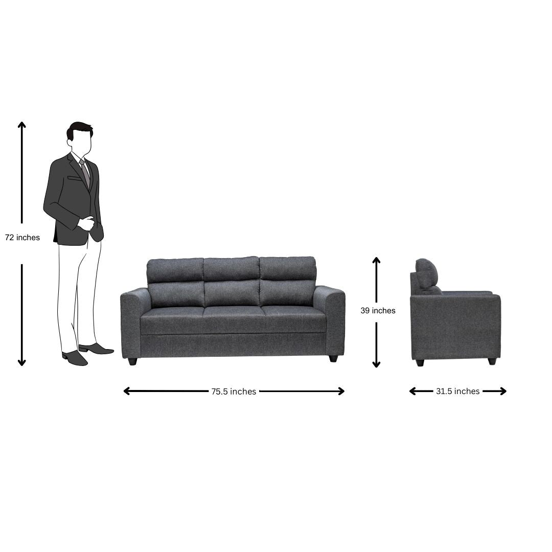 Lyon Classic Comfort Fabric Sofa Set (3+1+1 Seater) - Dark Grey