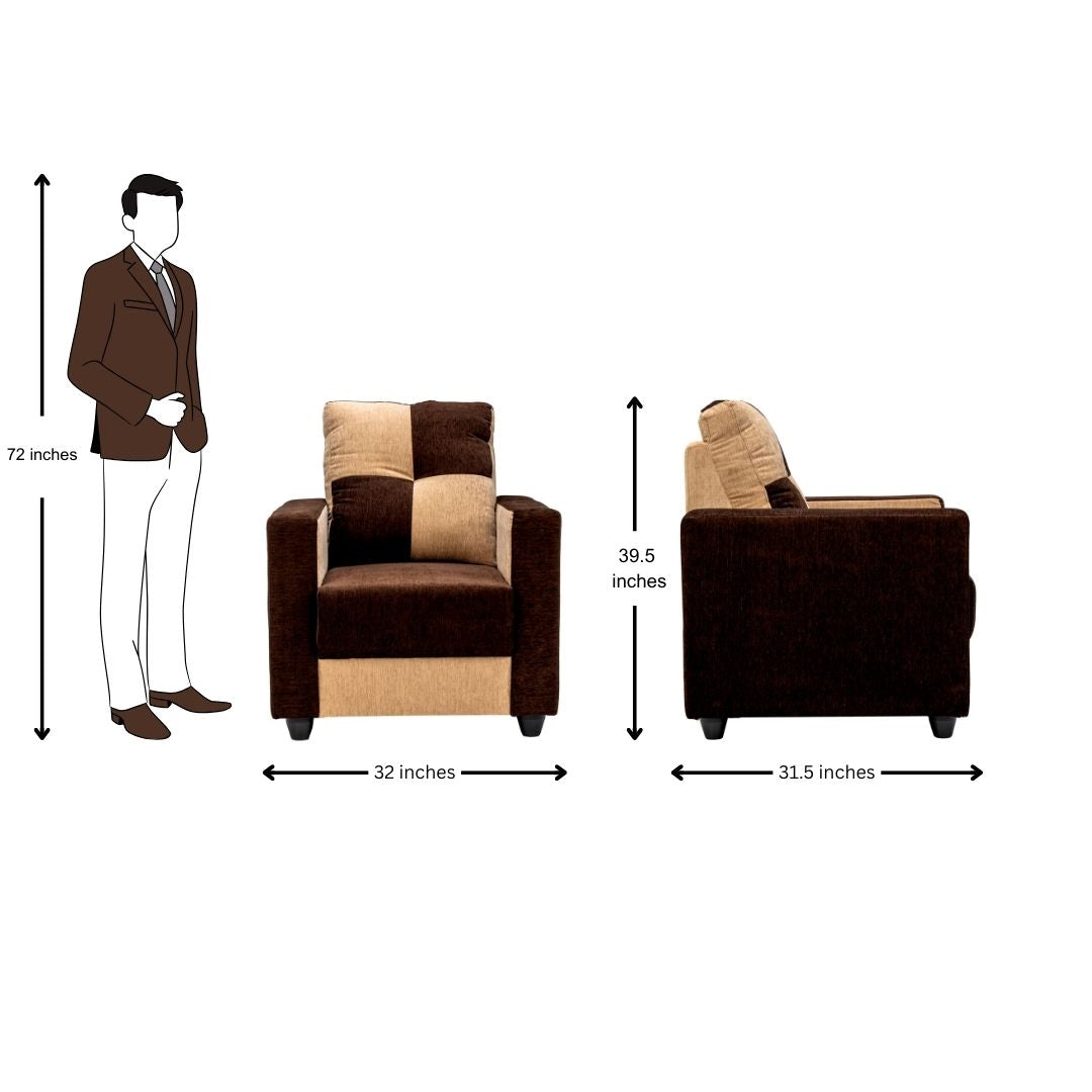 Metz Comfort Fabric Sofa Set (3+1+1 Seater) - Brown and Sandal