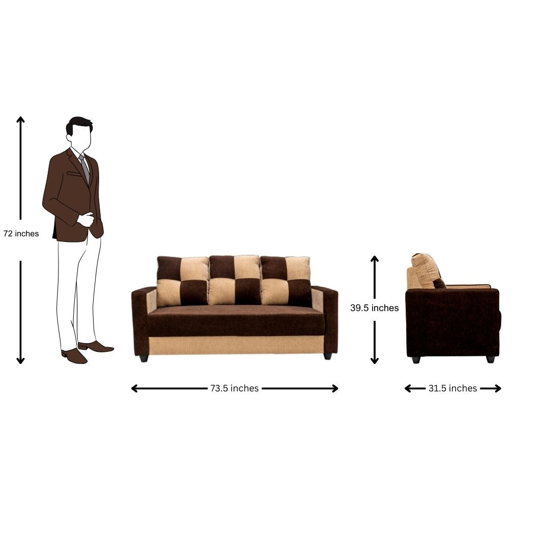 Metz Comfort Fabric Sofa Set (3+1+1 Seater) - Brown and Sandal