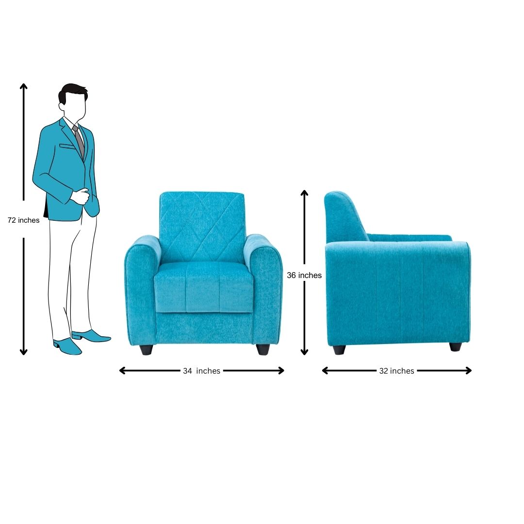 Porto Premium Short Rise Fabric Sofa Set (3+1+1 Seater) - Blue