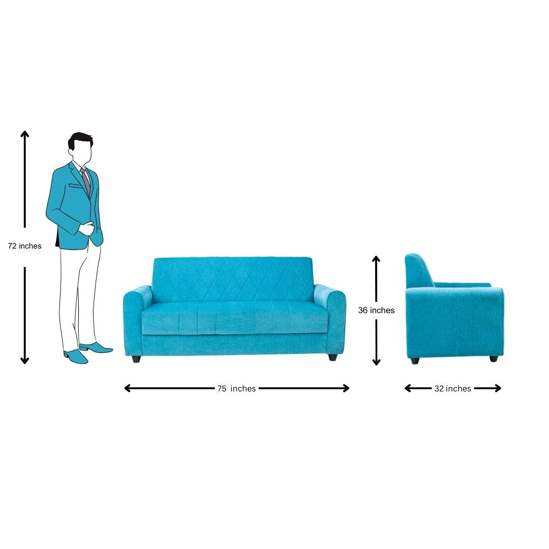Porto Premium Short Rise Fabric Sofa 3-Seater - Blue