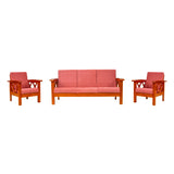 Georgia Prime Wooden Sofa Set (3+1+1 Seater) - Teak Finish