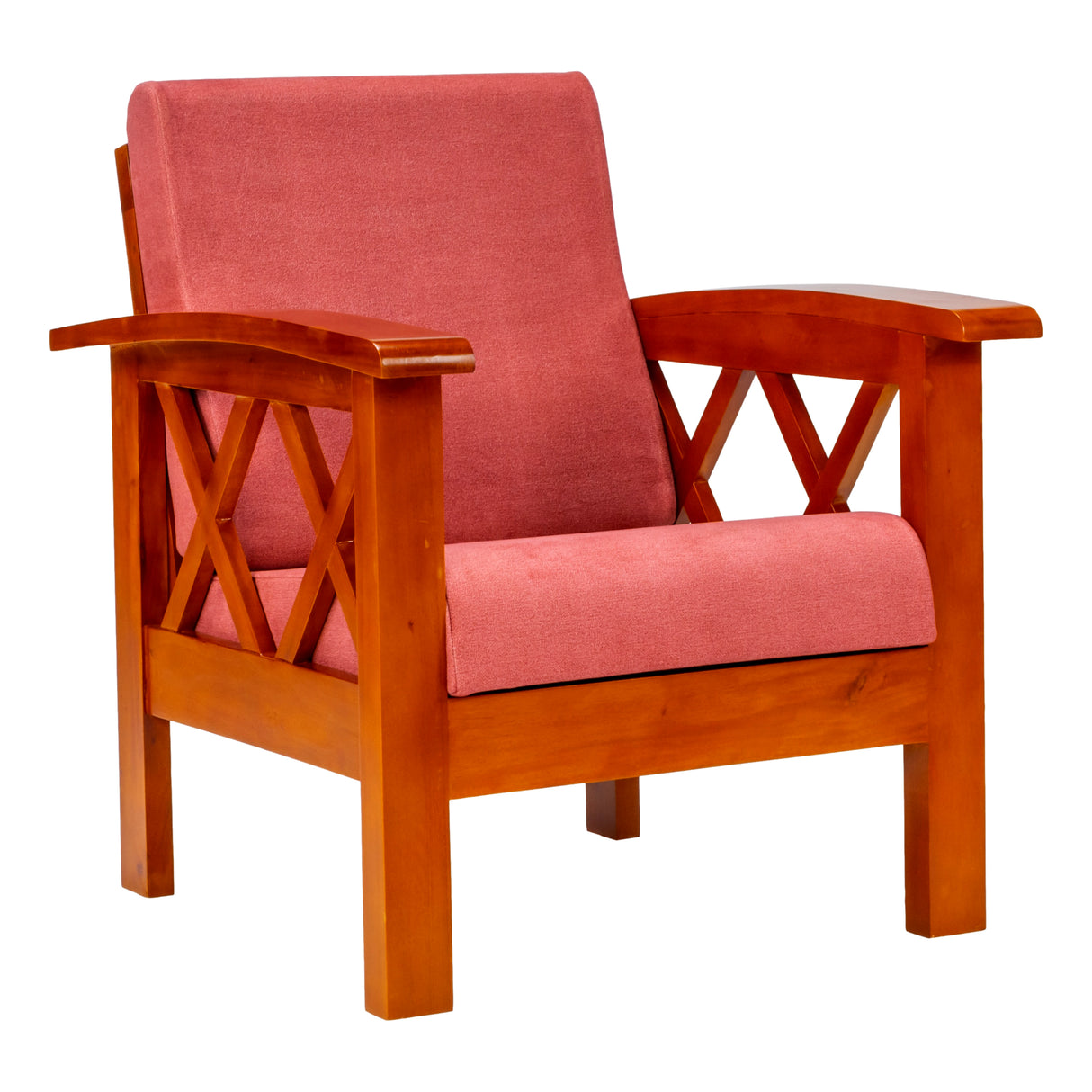 Georgia Prime Wooden Sofa Set (3+1+1 Seater) - Teak Finish