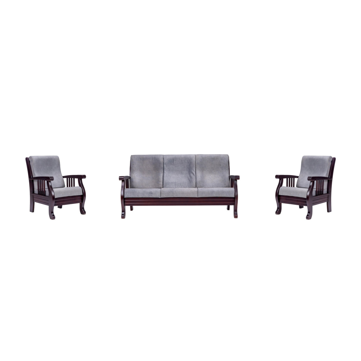 Indiana Elite Wooden Sofa Set (3+1+1 Seater) - Light Walnut Finish