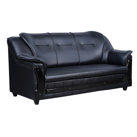 Kassel Rexine Sofa 3-Seater - Black