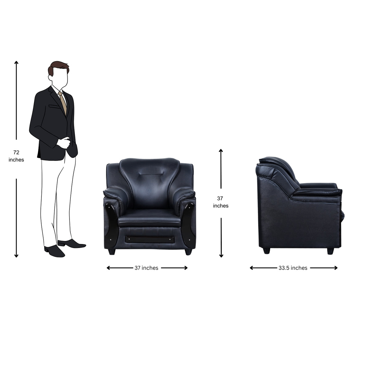 Kassel Rexine Sofa Set (3+1+1-Seater) - Black