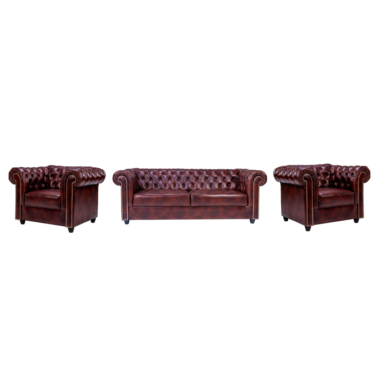 Lisbon Chester Rexine Sofa Set (3+1+1 Seater) - Maroon
