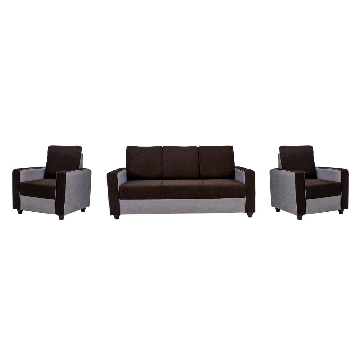 Luxor Elegant Fabric Sofa Set (3+1+1 Seater) - Brown and Grey