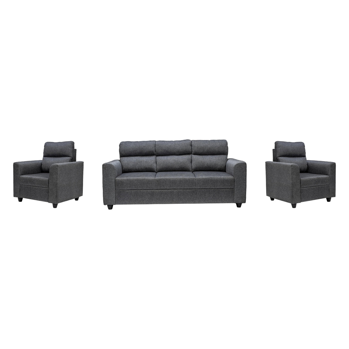 Lyon Classic Comfort Fabric Sofa Set (3+1+1 Seater) - Dark Grey