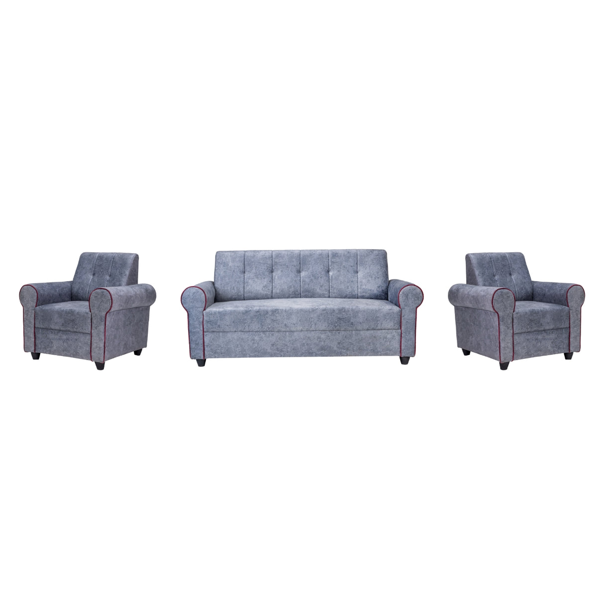 Madrid Deluxe Rolled Arm Fabric Sofa Set (3+1+1 Seater) - Light Grey