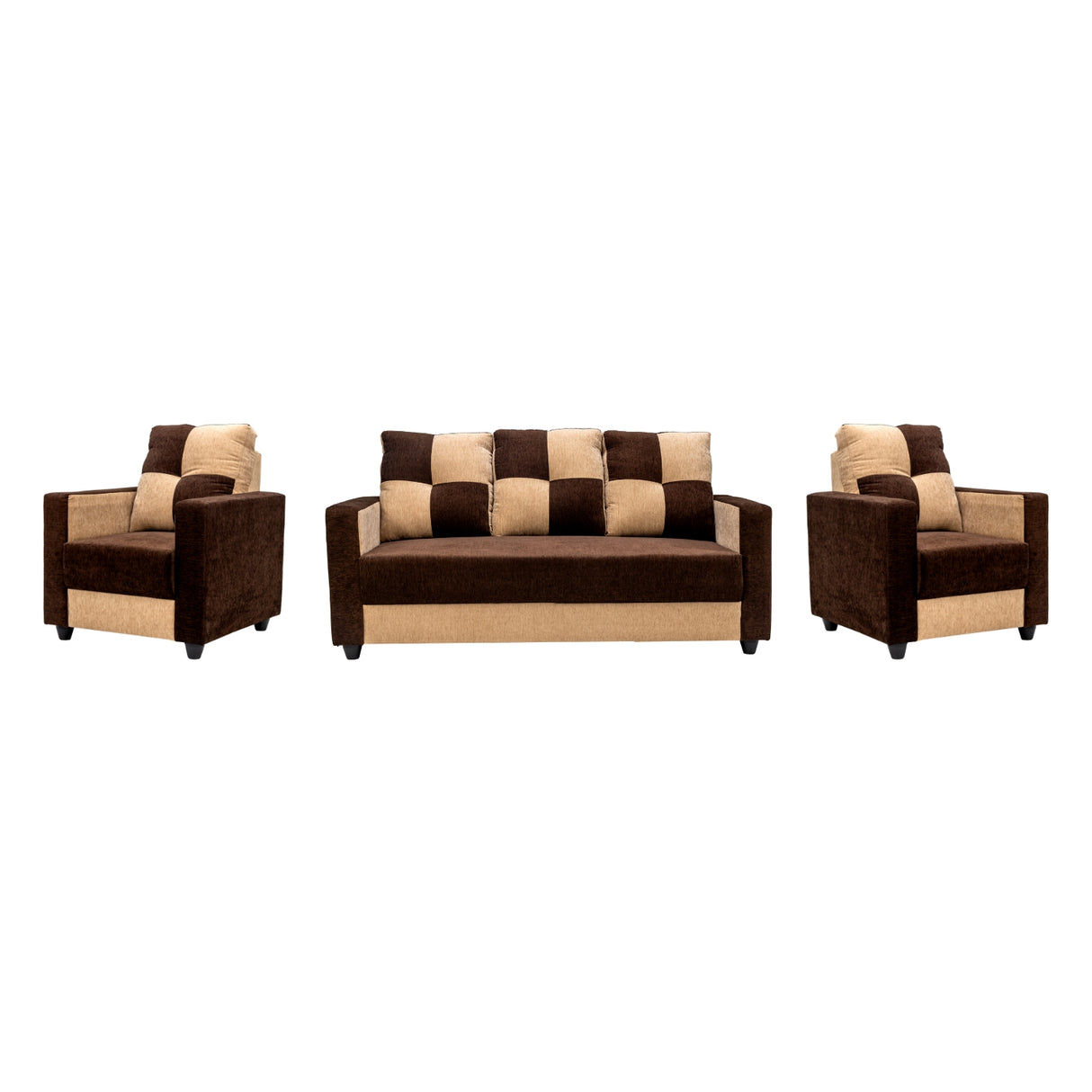 Metz Comfort Fabric Sofa Set (3+1+1 Seater) - Brown and Sandal