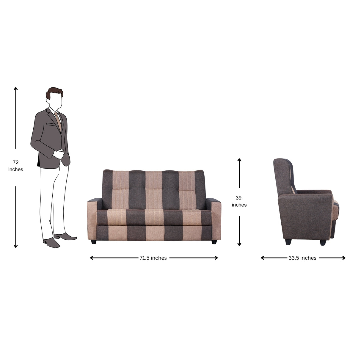 Mini Renu Fabric Sofa Set (3+1+1-Seater) - Brown
