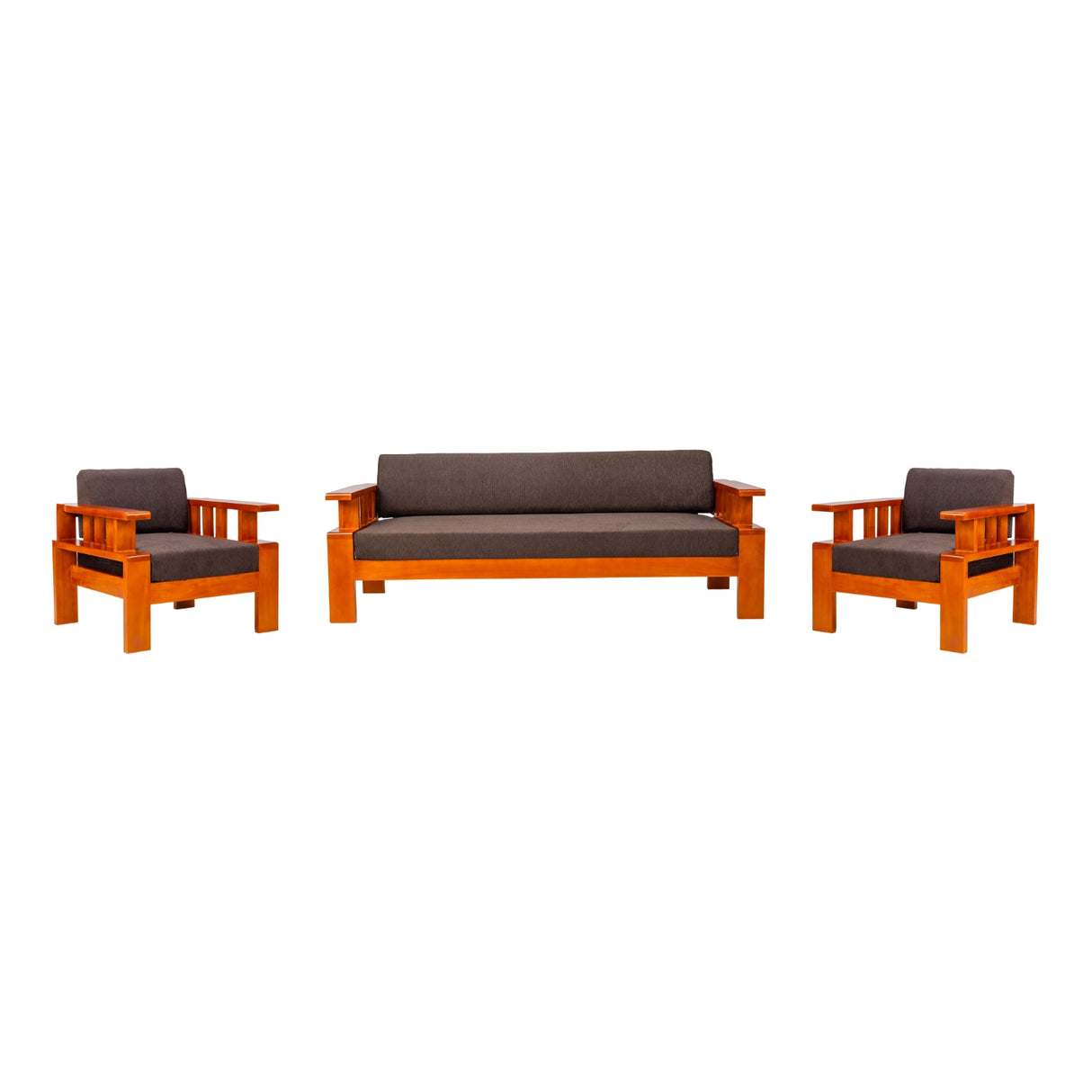 Missouri Grand Wooden Sofa Set (3+1+1 Seater) - Teak Finish