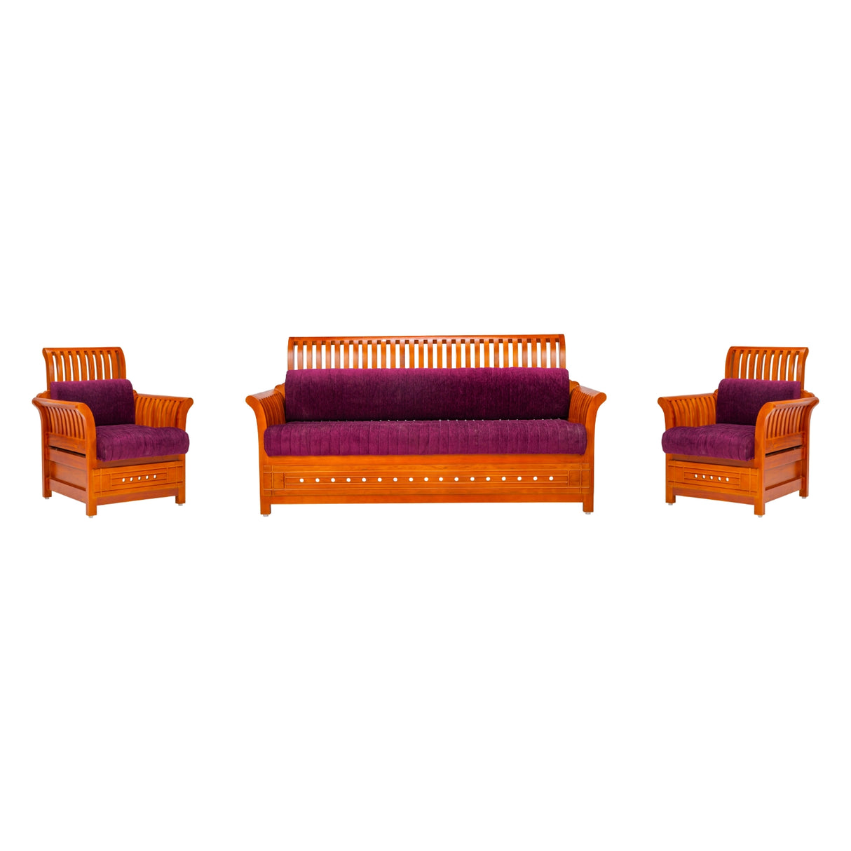Orlando Regal Wooden Sofa Set (3+1+1 Seater) - Teak Finish