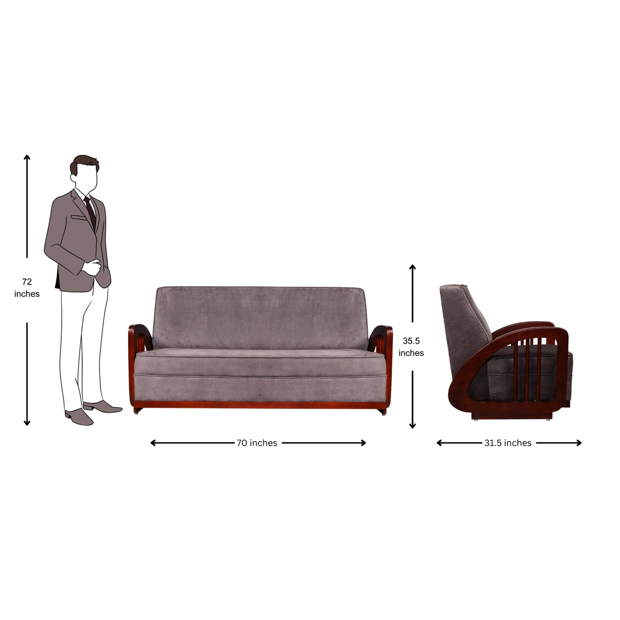 Peru Wooden Sofa 3-Seater - Teak Finish