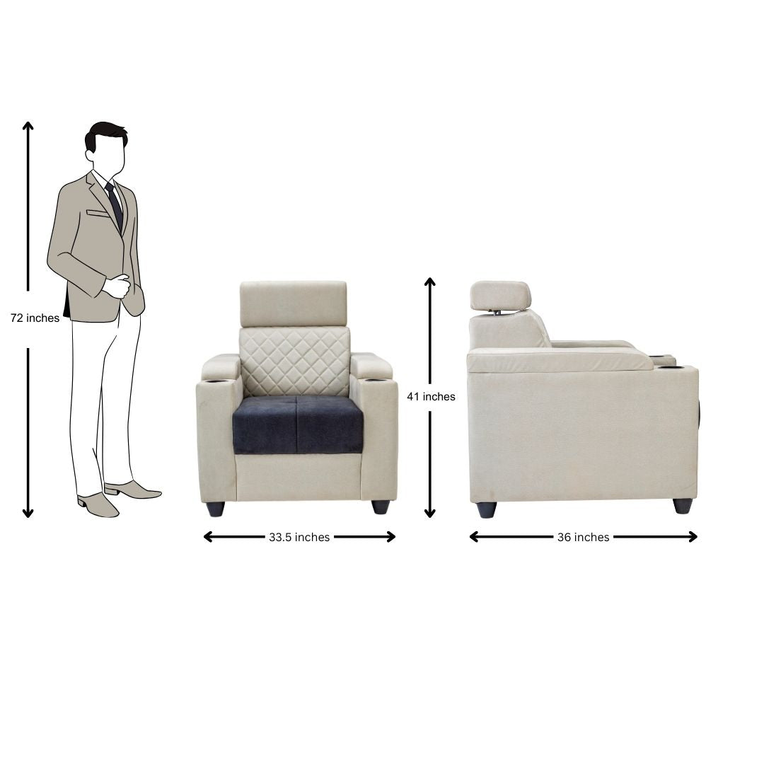 Denver Head Rest Fabric Sofa Set (3+1+1 Seater) - Half White and Grey