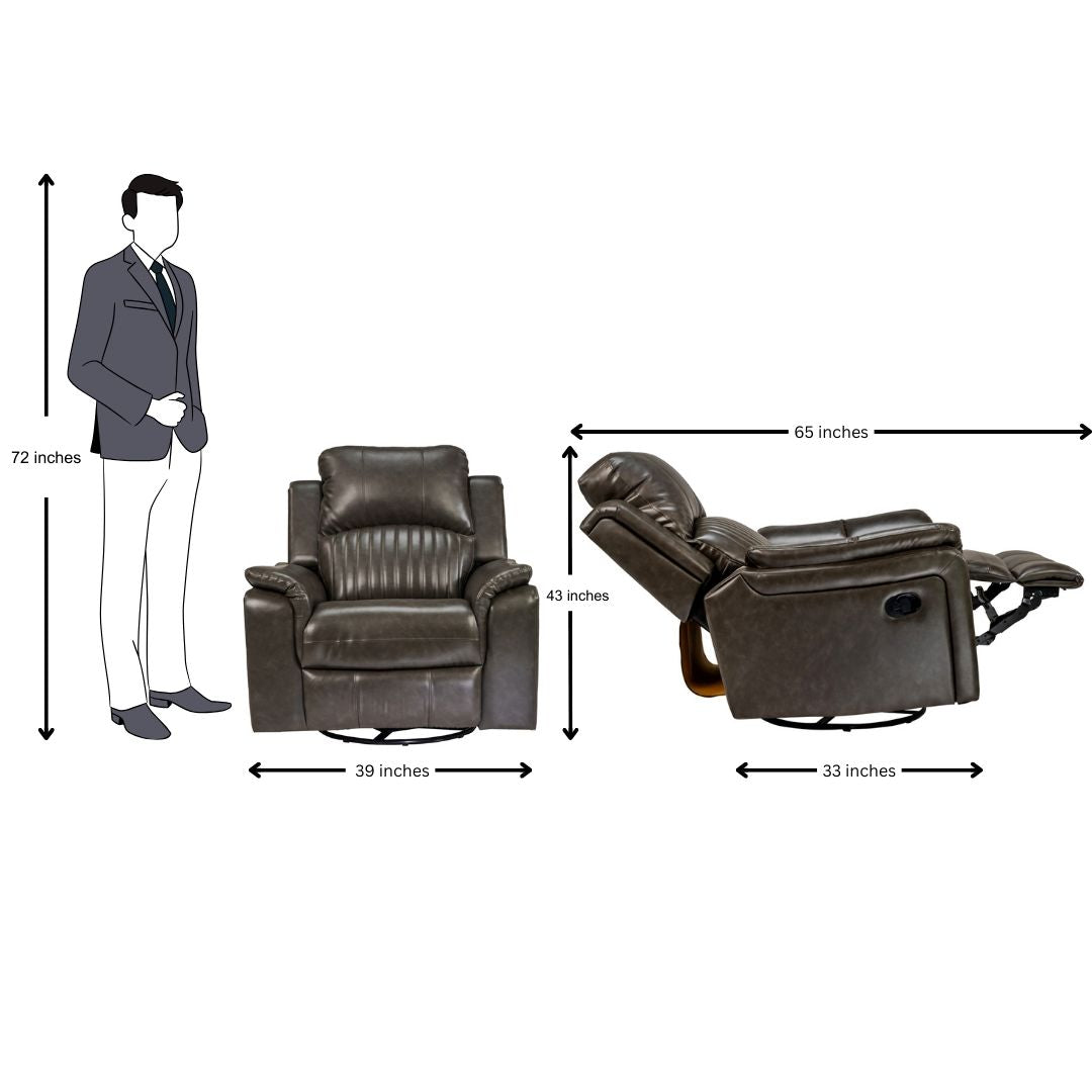 Edinburgh Elite Rexine Recliner 1-Seater - Dark Grey