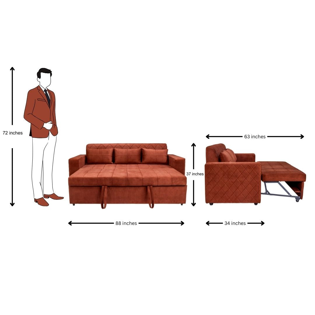 Shanghai Delux Fabric Sofa Cum Bed - Honey