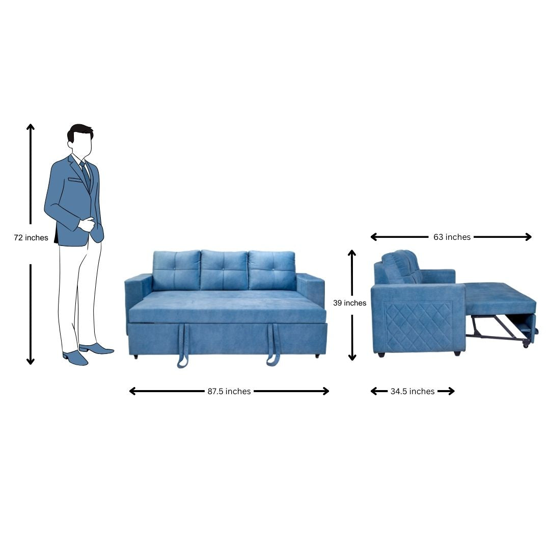 Budapest Premium Fabric Sofa Cum Bed - Blue