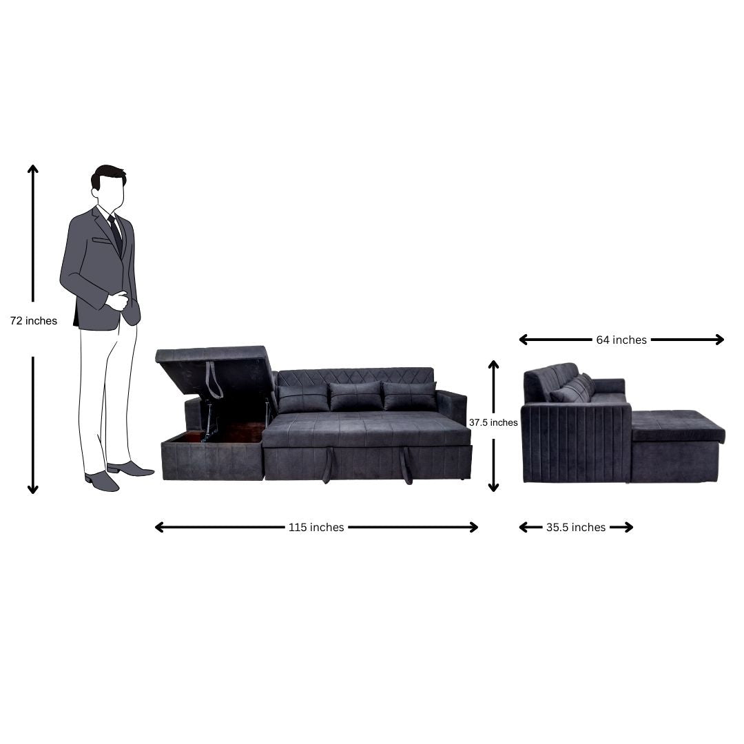Oslo Modern Fabric Sofa Cum Bed - Dark Grey