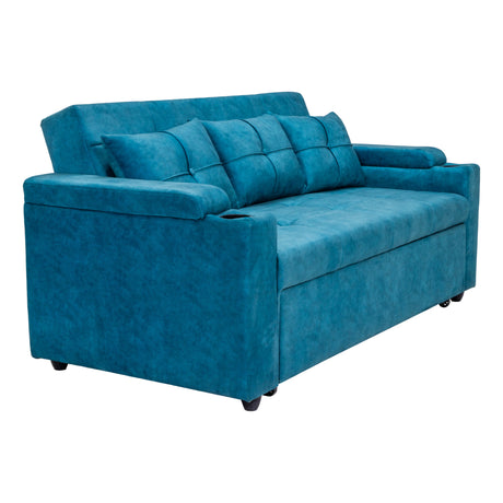 Stockholm Contemporary Fabric Sofa Cum Bed with Adjustable Back - Blue