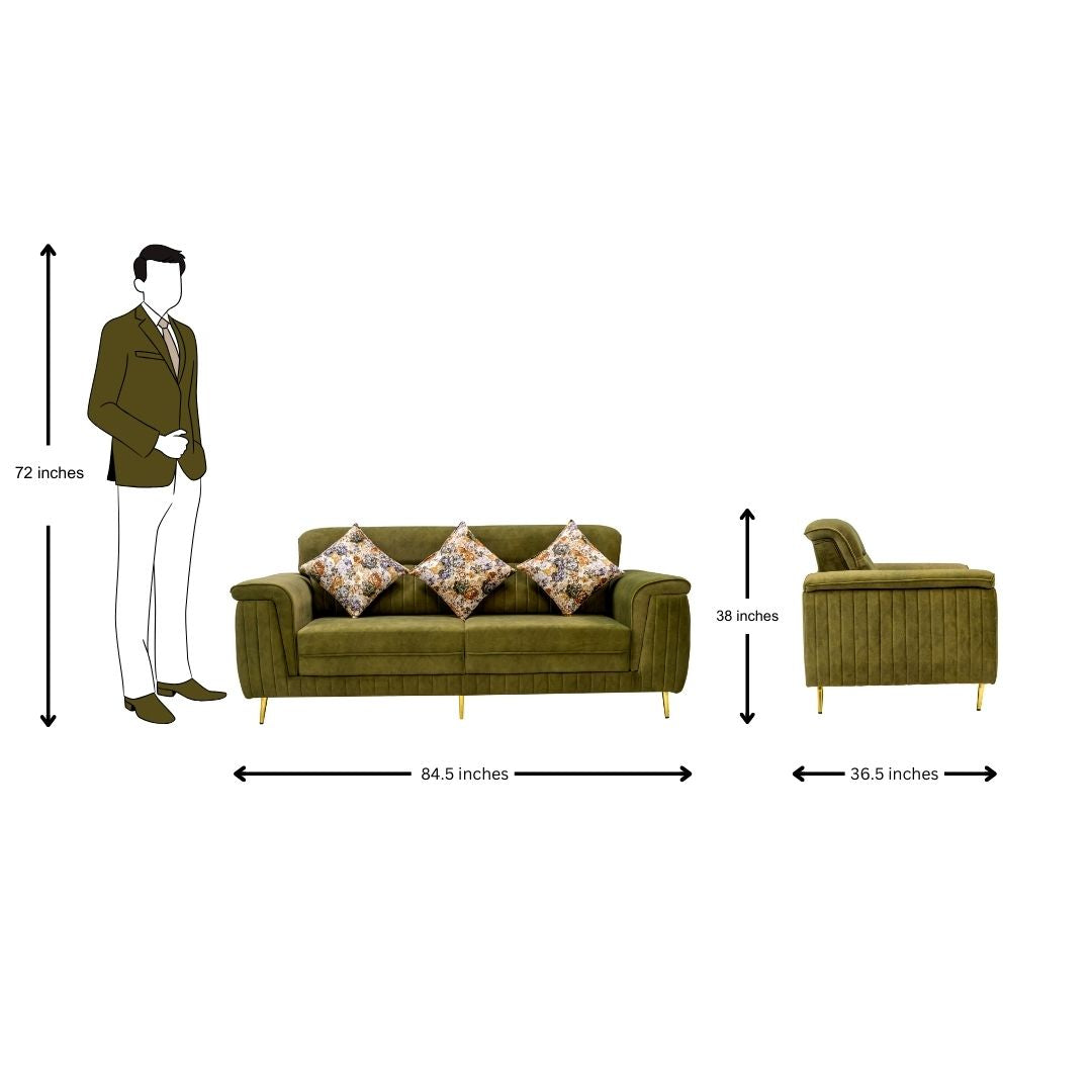 Amster Comfort Fabric Sofa 3-Seater - Green