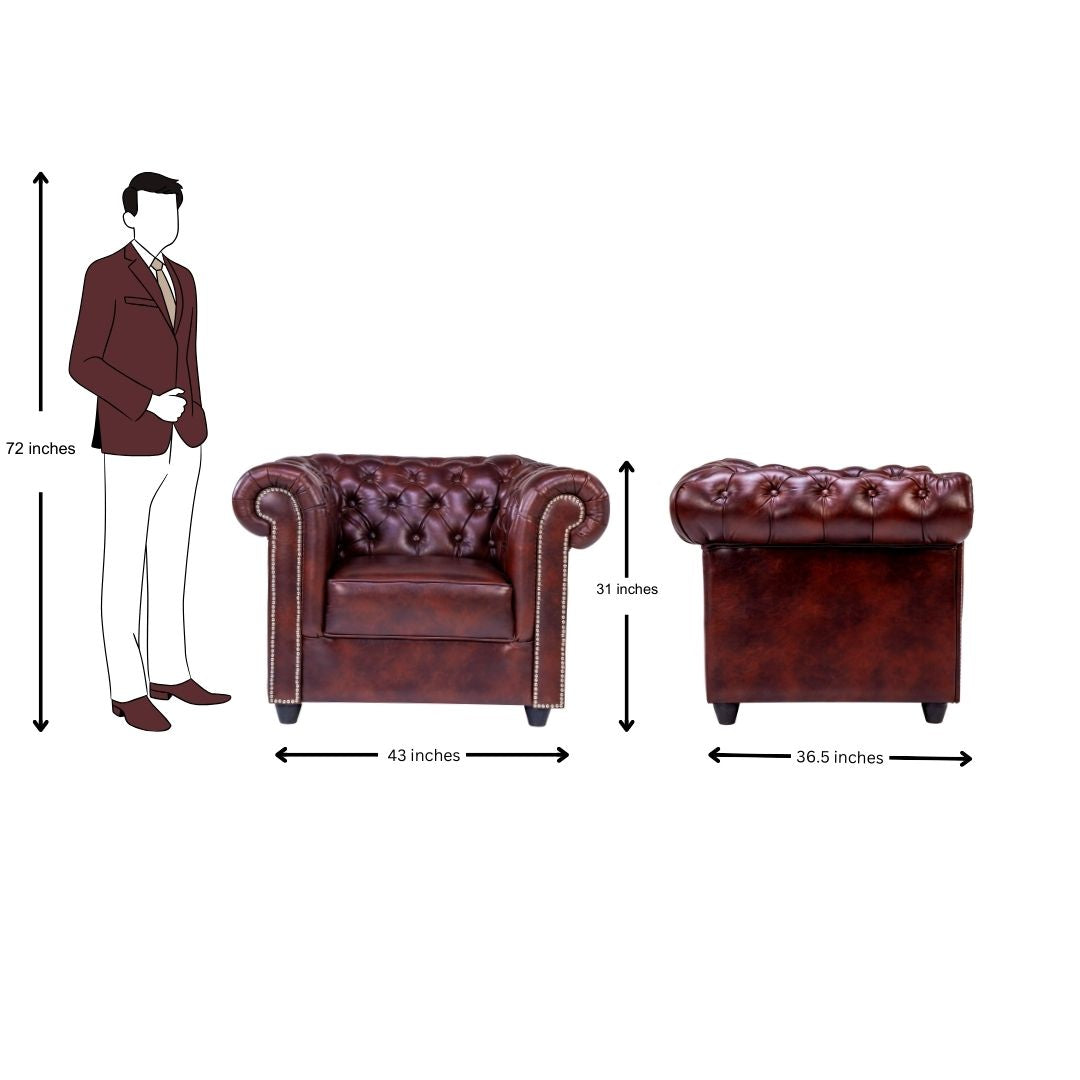 Lisbon Chester Rexine Sofa Set (3+1+1 Seater) - Maroon
