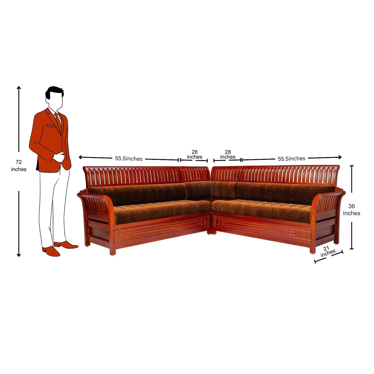 Orlando Regal Wooden Corner Sofa - Honey Finish