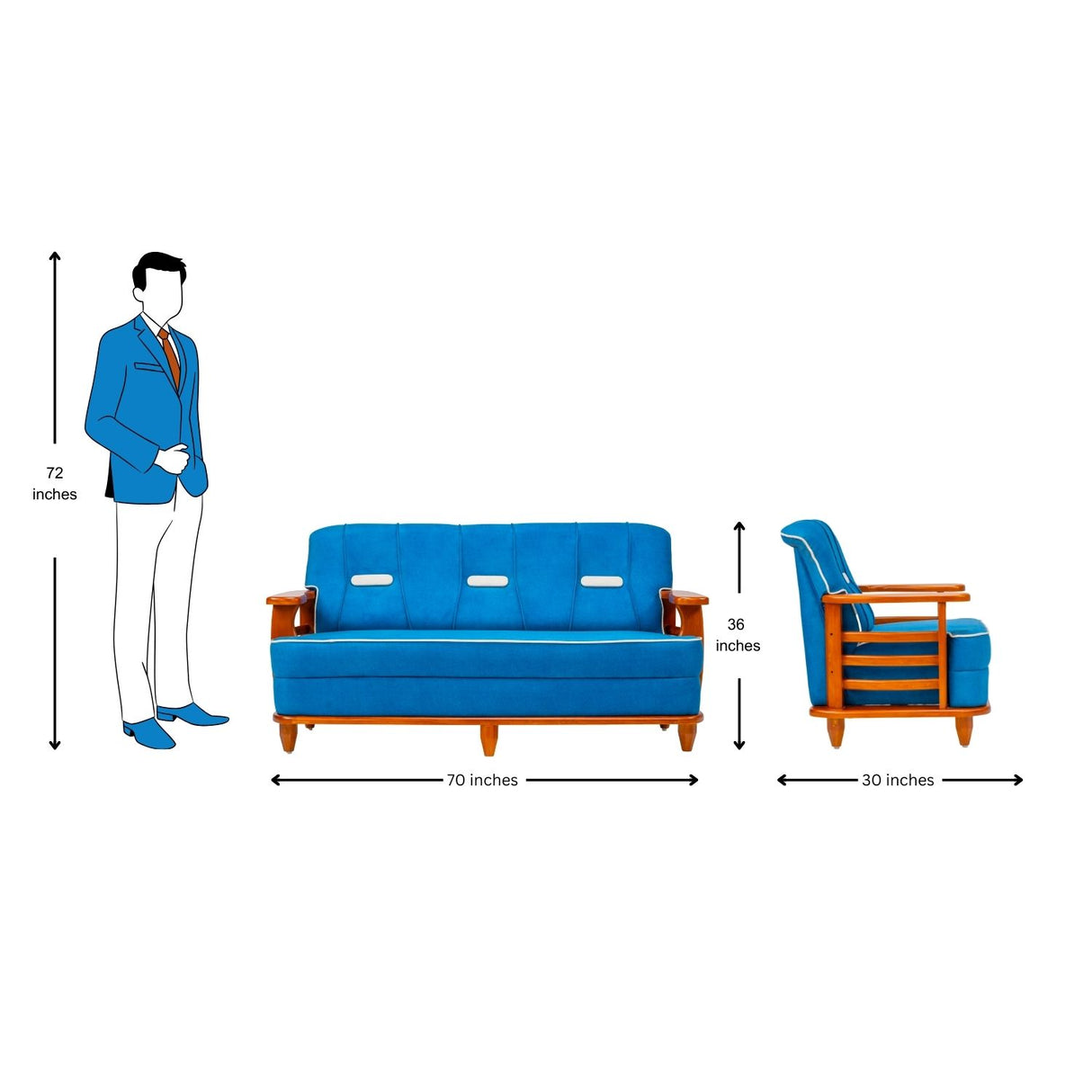 Austin Crest Wooden Sofa Set (3+1+1 Seater) - Teak Finish