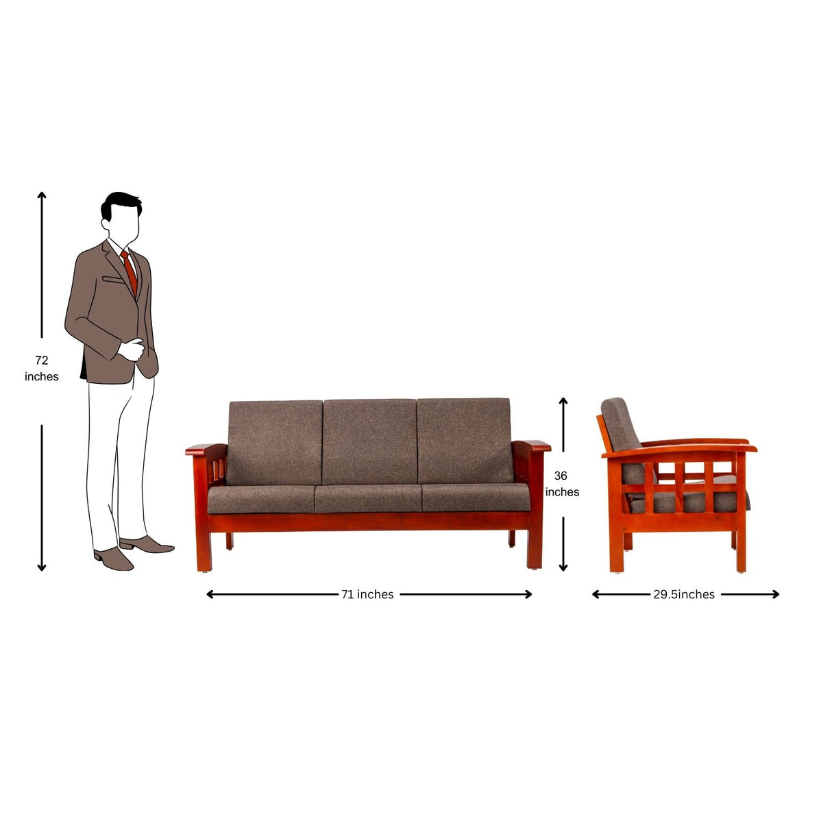 Dallas Classic Wooden Sofa Set (3+1+1 Seater) - Honey Finish