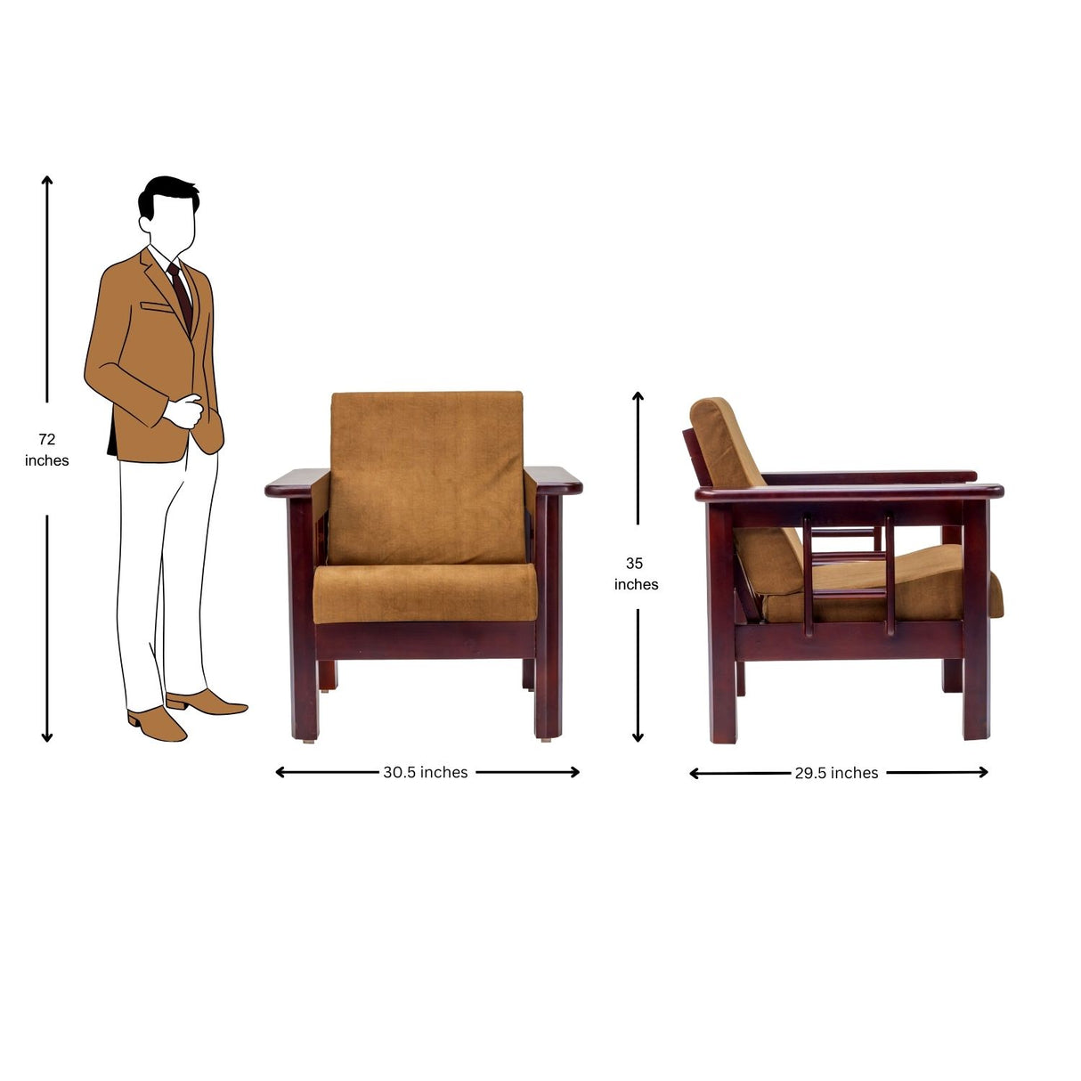 Chicago Wooden Sofa 1-Seater - Light Walnut Finish